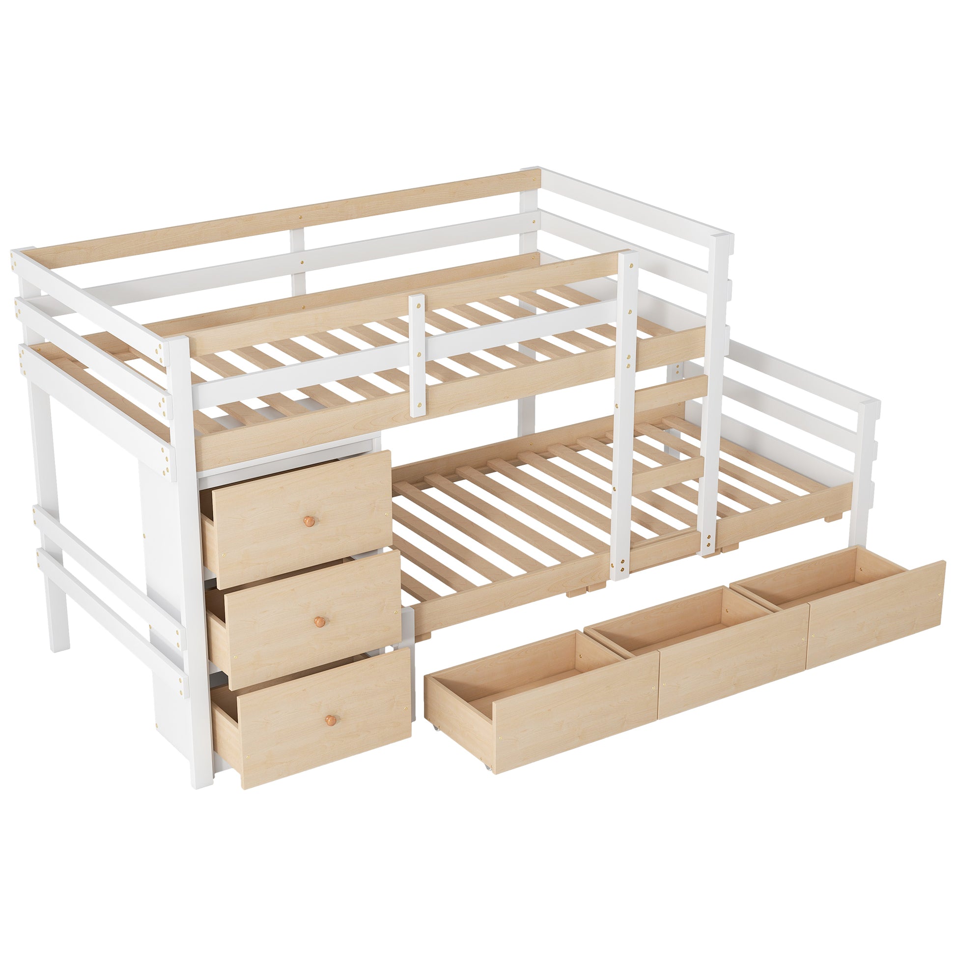 Twin Over Twin Loft Bunk Bed With Drawers And Ladder, Natural Twin Natural Pine