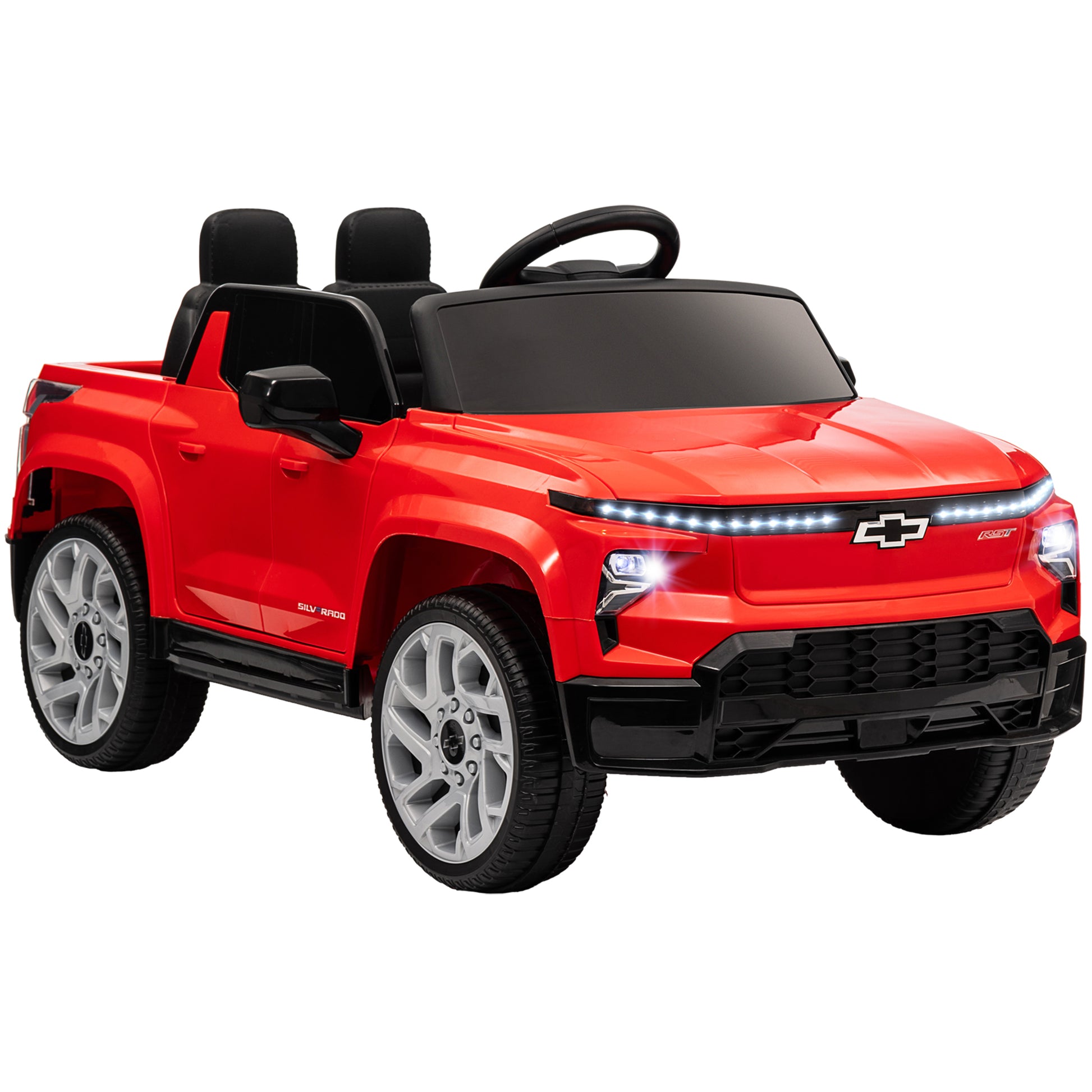 Qaba 12V Kids Electric Car, Chevrolet Silverado Ev Rst Licensed Ride On Car With Parent Remote Control, Spring Suspension, Soft Start, Training Wheels, Led Lights, Music, Mp3, 3 Speed, Red Red
