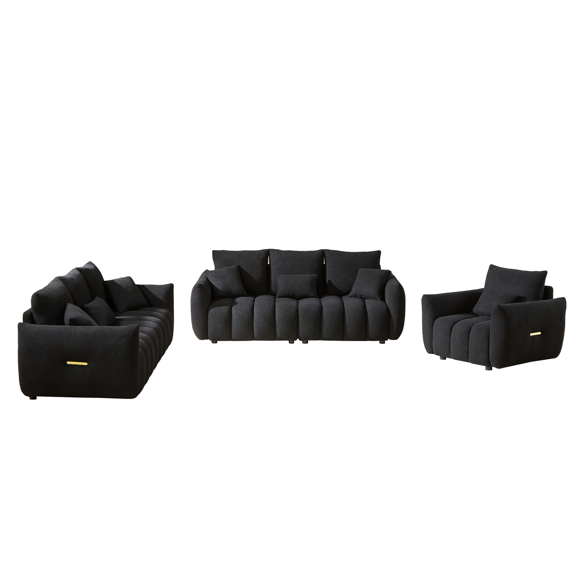 1 Seater 3 Seater 3 Seater, Combo Sofa Modern Living Room Sofa, Teddy Sofa, Wooden Frame, 7 Cushions, Apartment Sofa Furniture Black Wood Primary Living Space Pine Foam Fabric 7 Seat