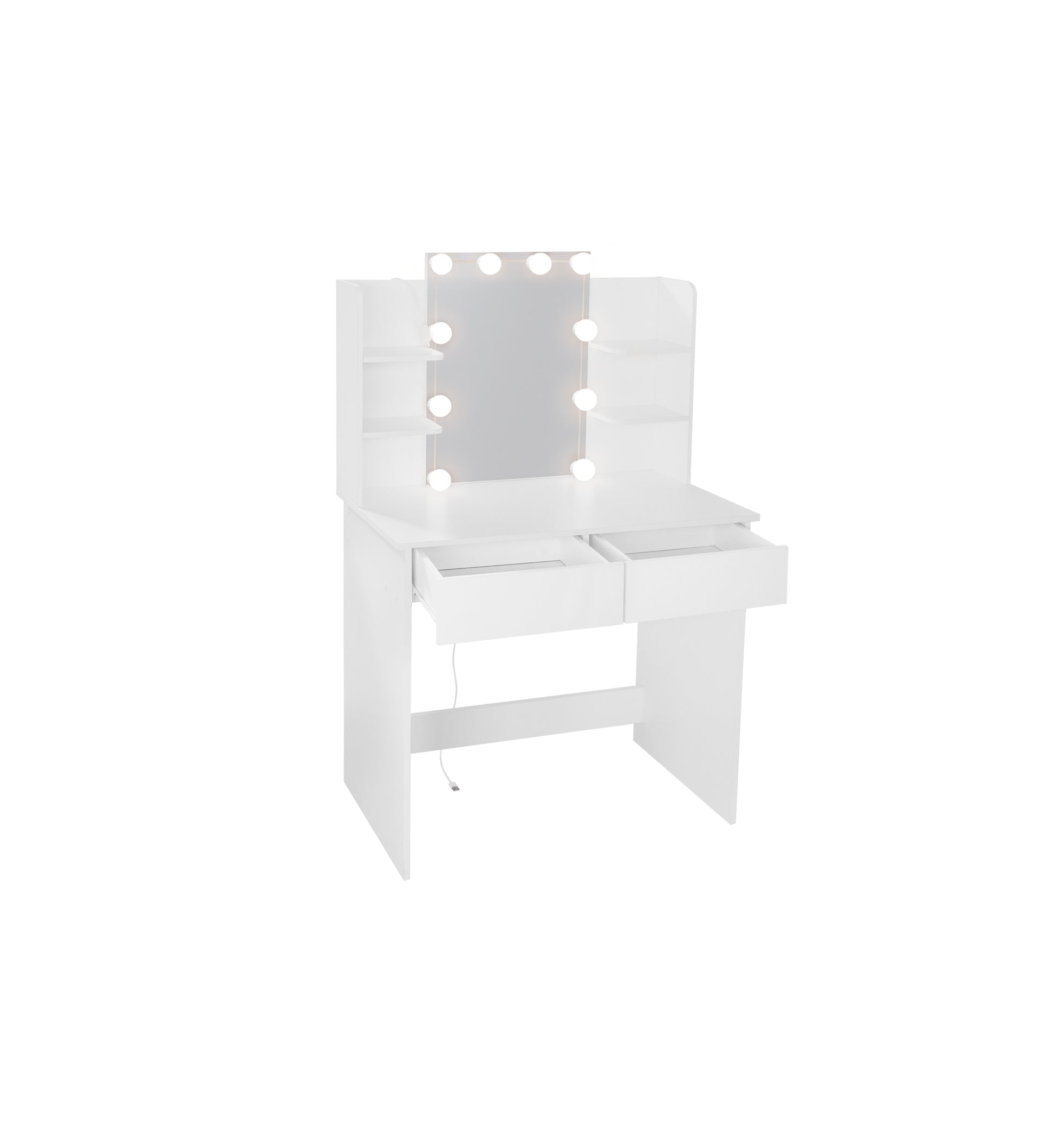 Makeup Vanity Desk With Led Lighted Mirror ,Dressing Table Set With 2 Large Drawers 10 Led Light ,White Color White Primary Living Space Modern Particle Board