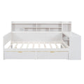 Wooden Full Size Daybed With Storage Shelves, Multi Functional Bed With Two Storage Drawers And Study Desk, Antique White Old Sku: Hl000089Aak Full Antique White Wood