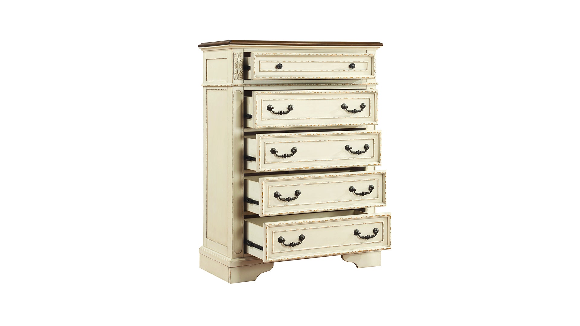 Noble Traditional Style 5 Drawer Chest Made With Wood In Antique Beige Beige Bedroom Traditional Acacia Solid Wood Mdf Wood