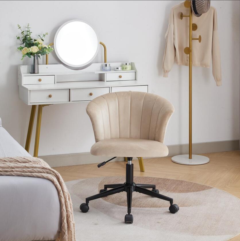 Home Office Chair, Velvet Fabric Swivel Flower Shape Computer Desk Chair For Home Office Or Bedroom Camel Foam Polyester Blend