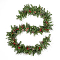 2 Packed 9'X10'' Glitter Bristle Mixed Garland With 15 Red Berry And 15 Pine Cones And With 50 Warm White Led Lights With Timer Battery Operated Outdoor,180 Tips Green Pvc