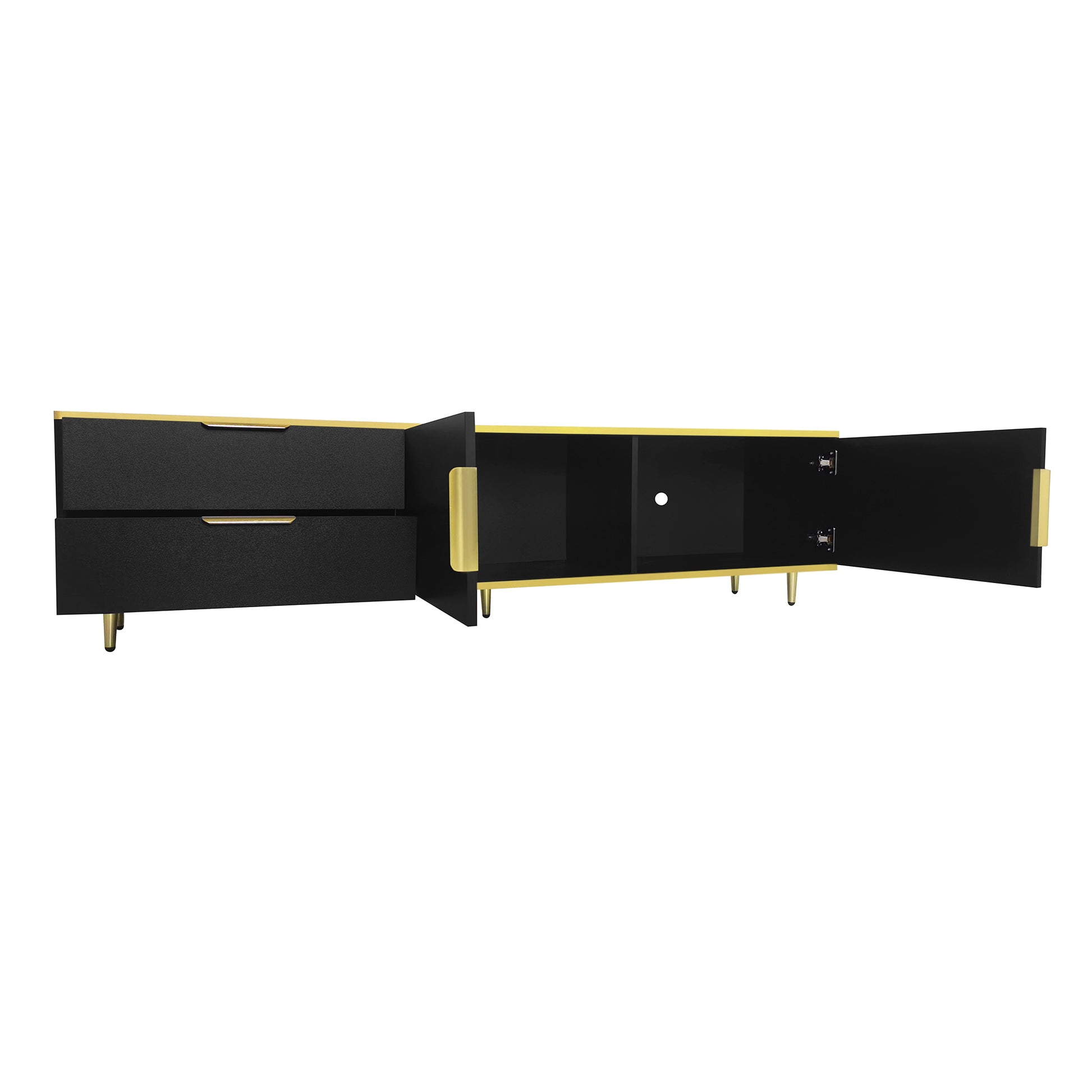 Modern Tv Stand For 65 Inch Tv, Entertainment Center Tv Media Console Table,With 2 Drawers And 2 Cabinets, Tv Console Cabinet Furniture For Living Room Black 70 79 Inches Particle Board