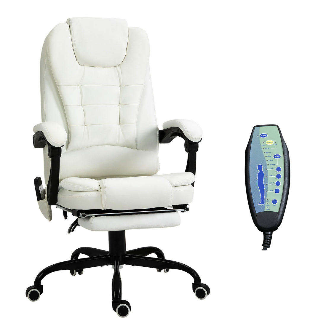 Vinsetto 7 Point Vibrating Massage Office Chair, High Back, White White Faux Leather