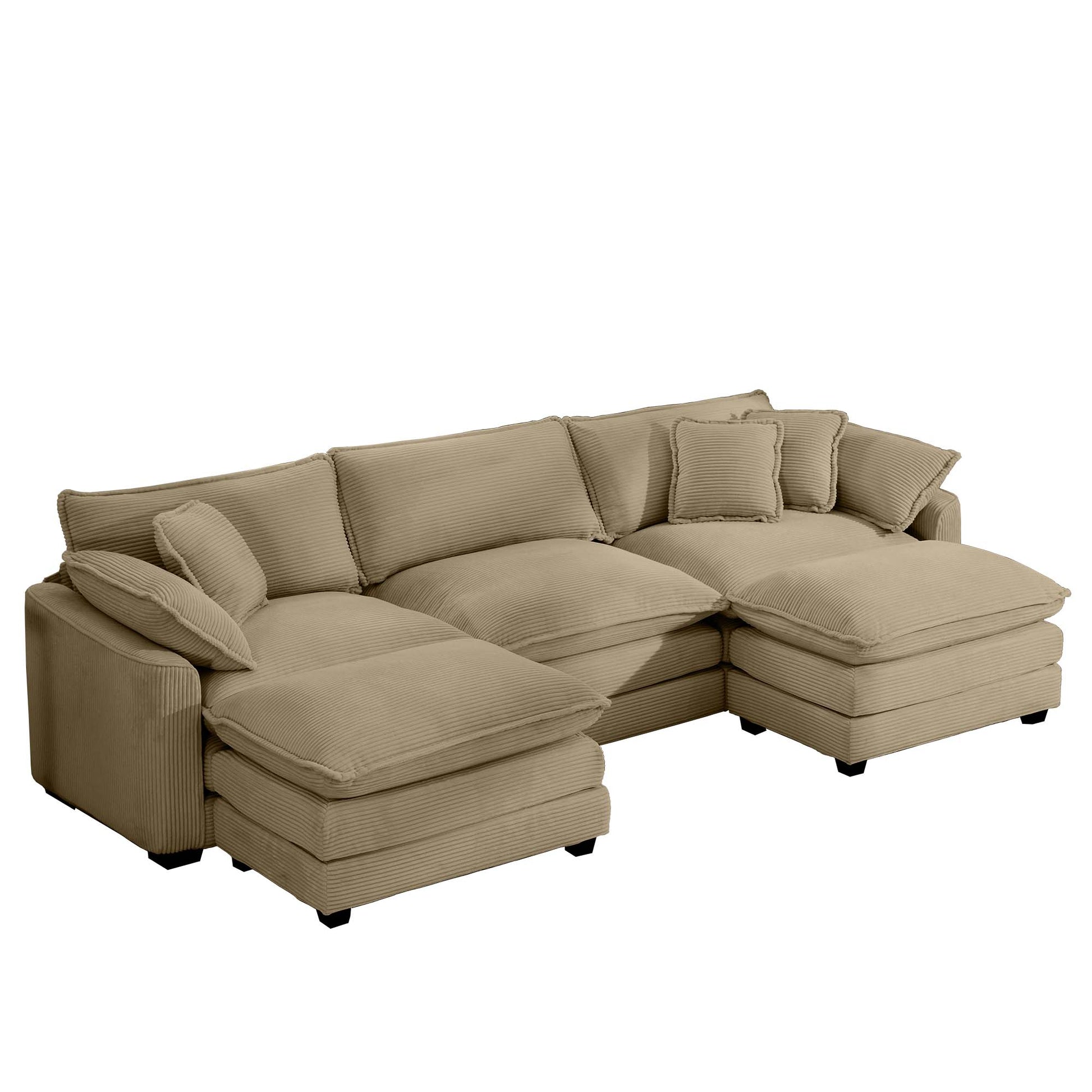 Oversized Modular Cushion Sofa, Portable Ottoman, L Shaped Corner Low Back Deep Seating Spacious Sofa Set And Sofa Bed For Home Apartment Living Room Set, Tan Corduroy Tan Corduroy 3 Seat