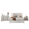 3 Pieces Bedroom Sets Queen Size Upholstered Bed With Led Lights, Nightstands And Dresser With Metal Handles And Sparkling Shiny Decoration, White Expected Arrival Time:8.5 Queen White 3 Piece Set Mdf Metal