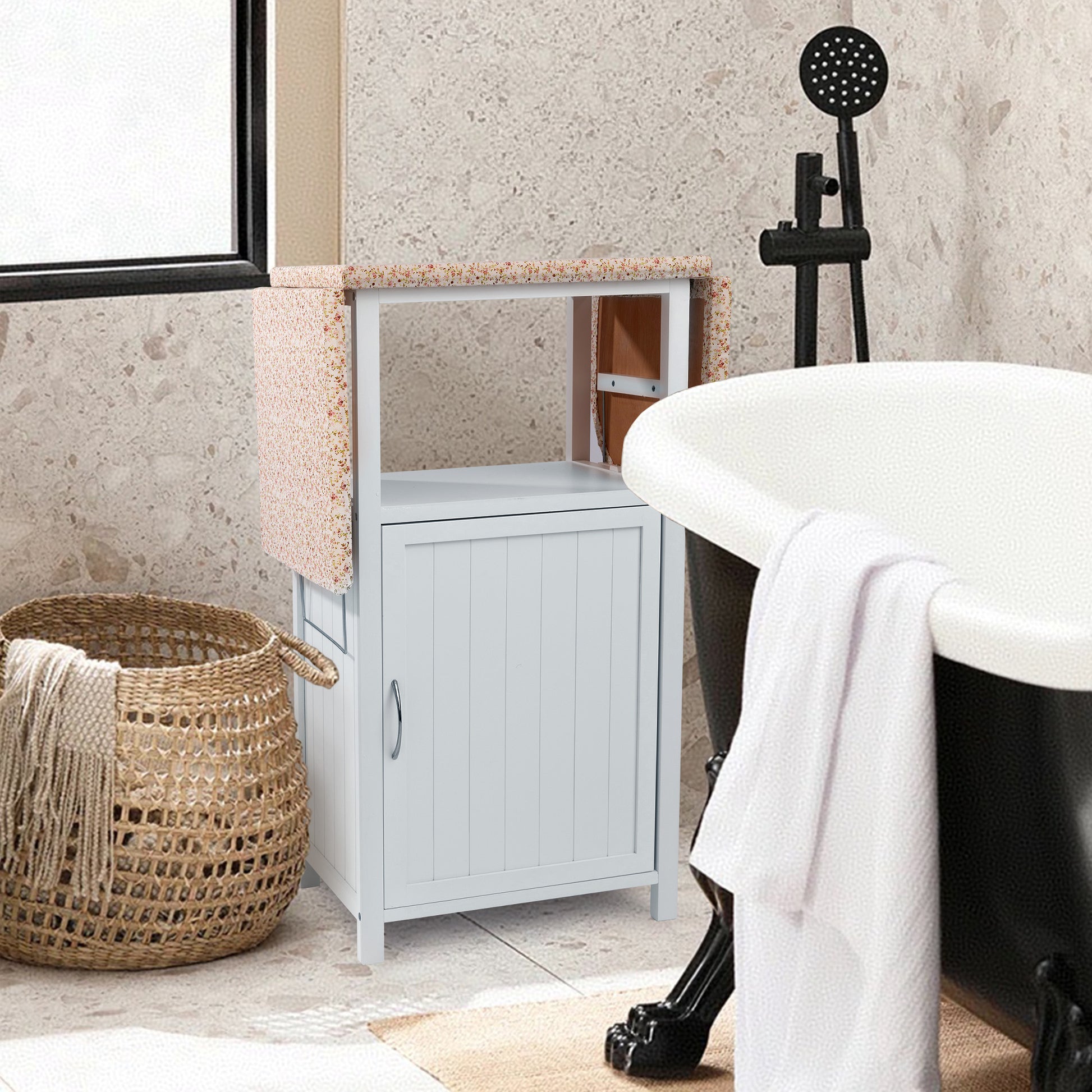 Ironing Board With Storage Cabinet 1 2 Shelves Antique White White American Design Solid Wood Mdf