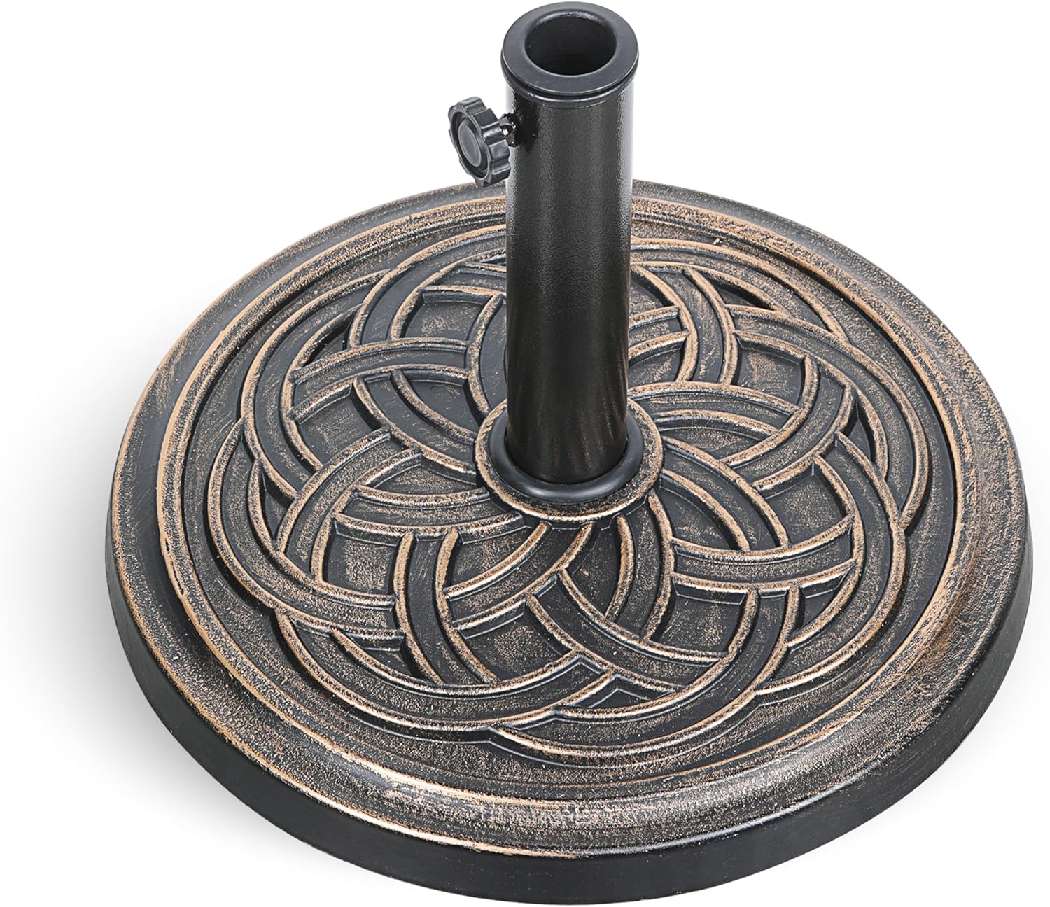 24.2 Lbs Heavy Duty Umbrella Base 17.72" Round Patio Umbrellas Stand For Outdoor, Lawn And Garden, Bronze Black Brown Resin