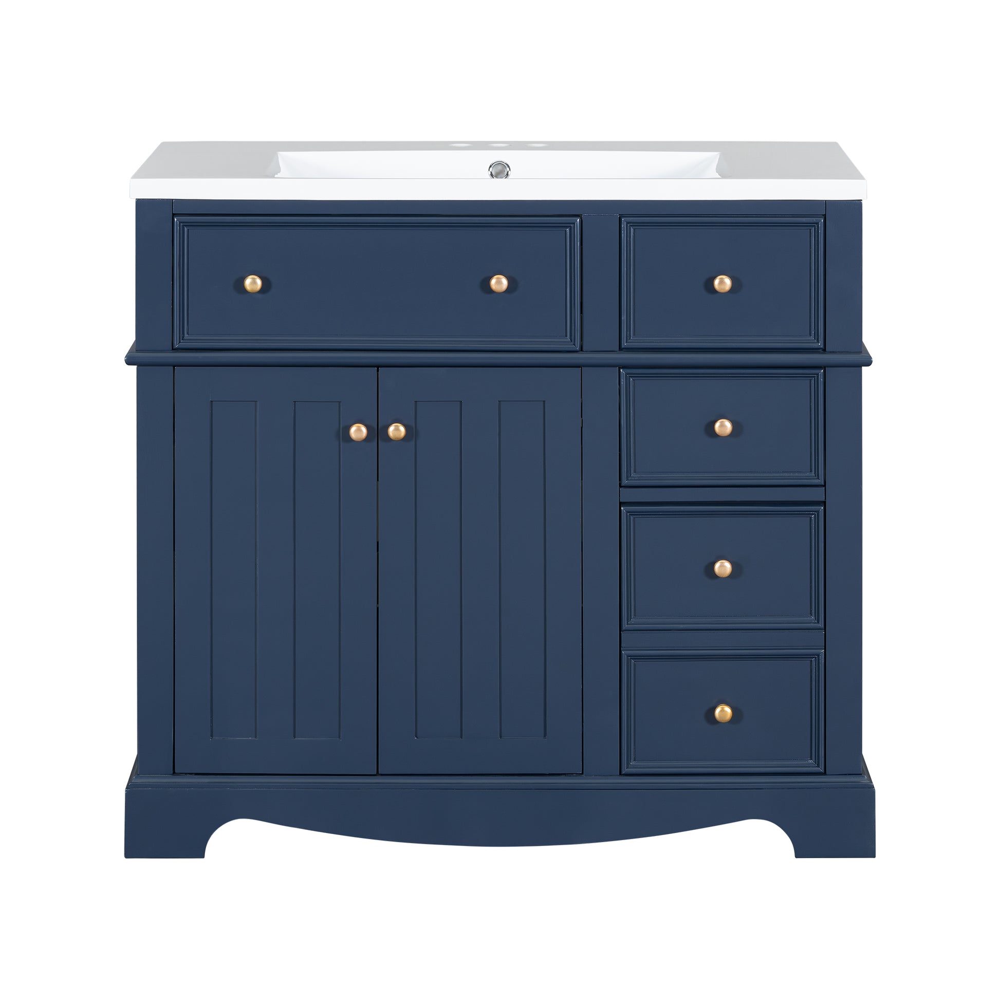 36'' Bathroom Vanity With Resin Sink Combo, Solid Wood Frame Bathroom Storage Cabinet, Freestanding Vanity Set With 3 Drawers& Adjustable Shelf Blue Bathroom Modern Solid Wood Mdf Resin