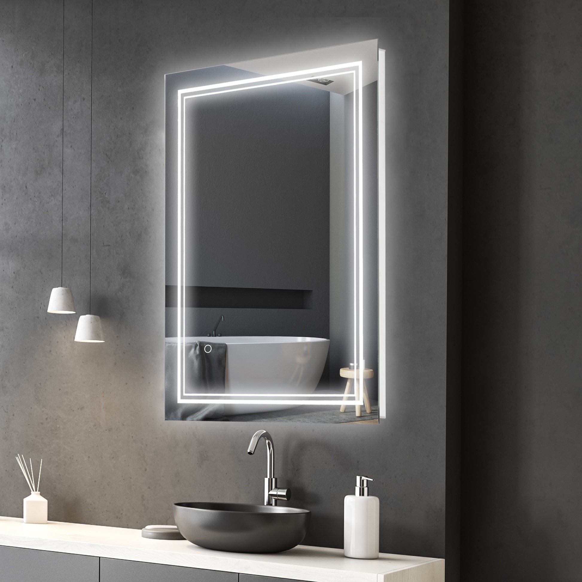 Kleankin 32" X 24" Led Bathroom Mirror, Lighted Vanity Mirror, Wall Mounted With Smart Touch Button, Horizontally And Vertiy, Waterproof, Plug In, Silver Silver Aluminum