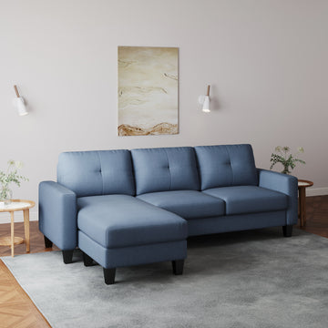 Living Room Furniture With Polyester Fabric L Shape Couch Corner Sofa For Small Space Blue Blue Foam Polyester 3 Seat