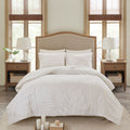 3 Piece Tufted Cotton Chenille Palm Duvet Cover Set King White Cotton