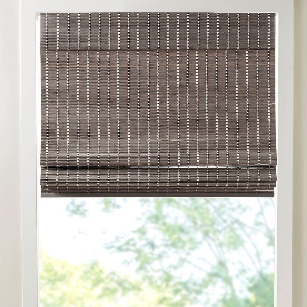 Bamboo Light Filtering Roman Shade 64"L Grey Ash Bamboo