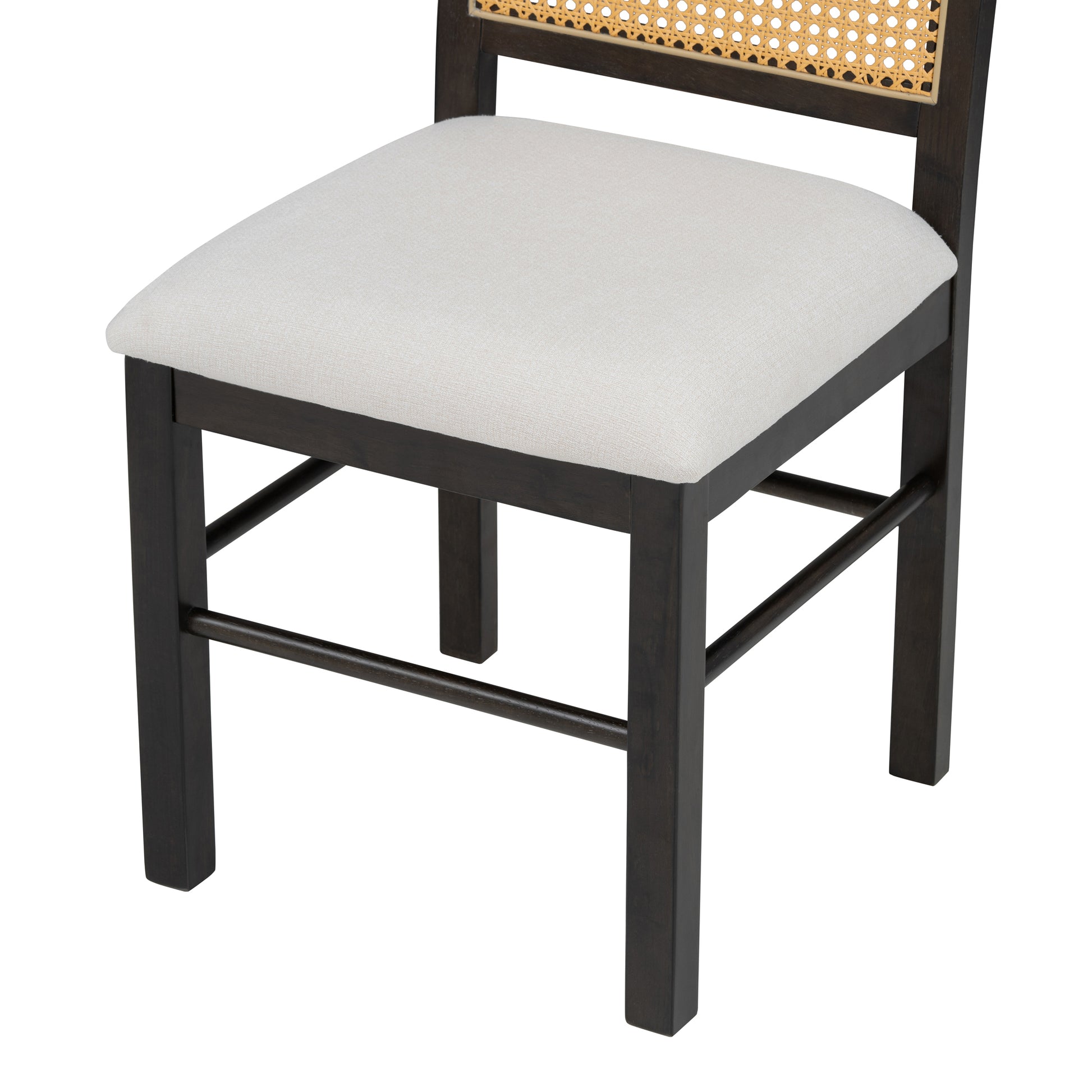 5 Piece Retro Functional Dining Set With 1 Extendable Dining Table And 4 Upholstered Chairs With Rattan Backrests For Dining Room And Kitchen Espresso Espresso Solid Wood Mdf