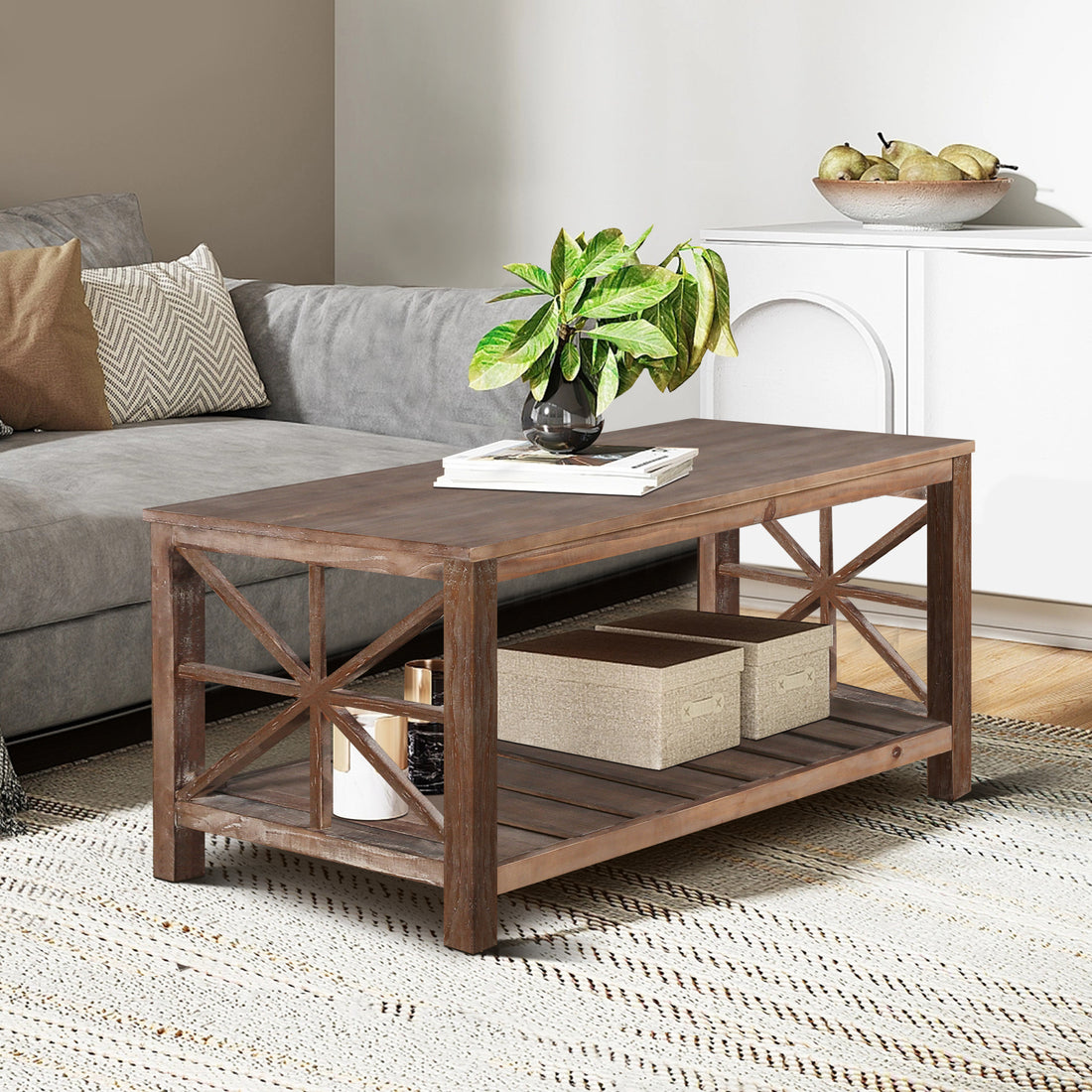 52''W Handcrafted Coffee Table In Front Of The Sofa Or Loveseat For Living Room Brwon Antique Brown Light Brown Desk Top Primary Living Space Antique Floor Mount Rectangular Open Storage Coffee & End Tables Lacquered Solid Wood Mdf Mdf