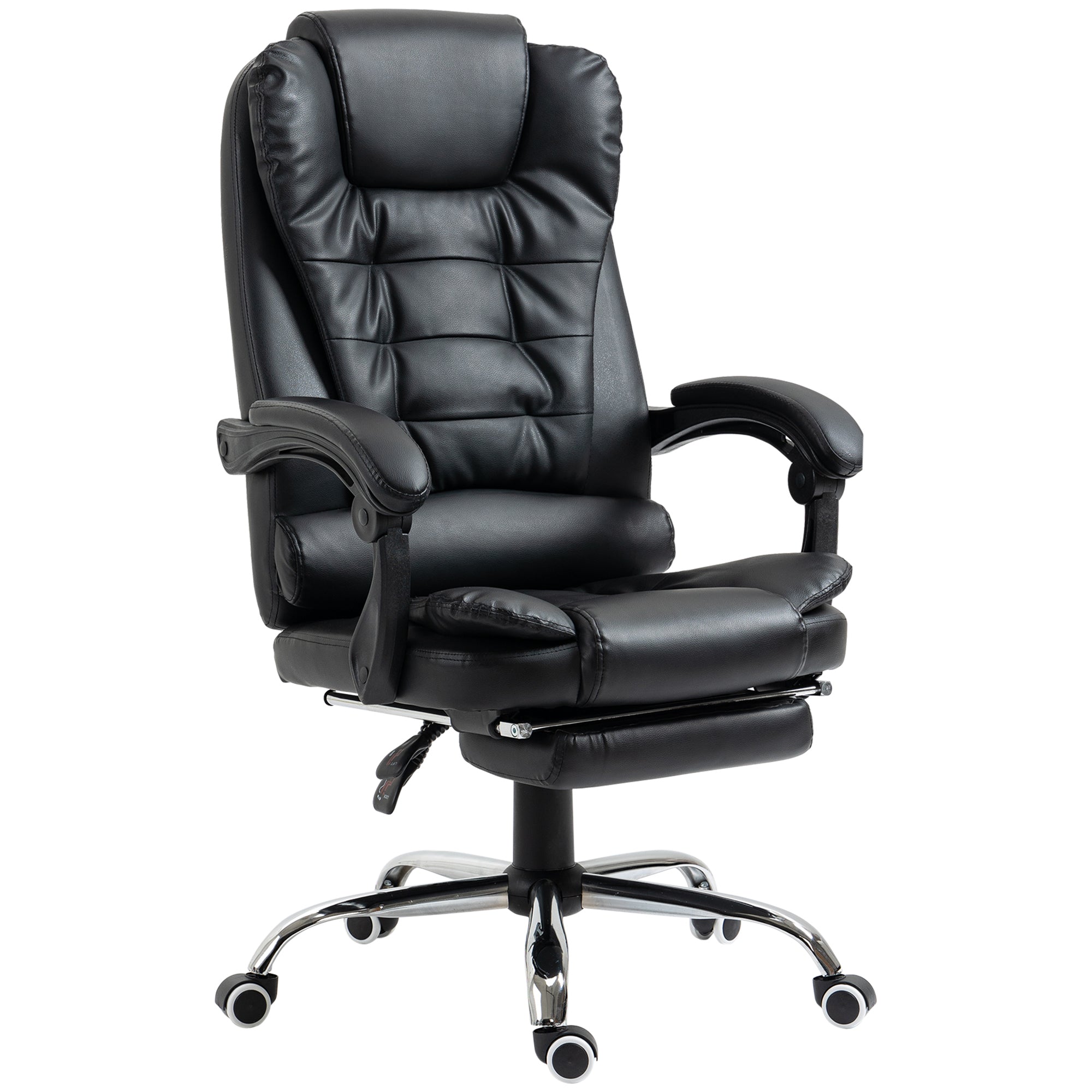 Homcom High Back Ergonomic Executive Office Chair, Pu Leather Computer Chair With Retractable Footrest, Lumbar Support, Padded Headrest And Armrest, Black Black Pu