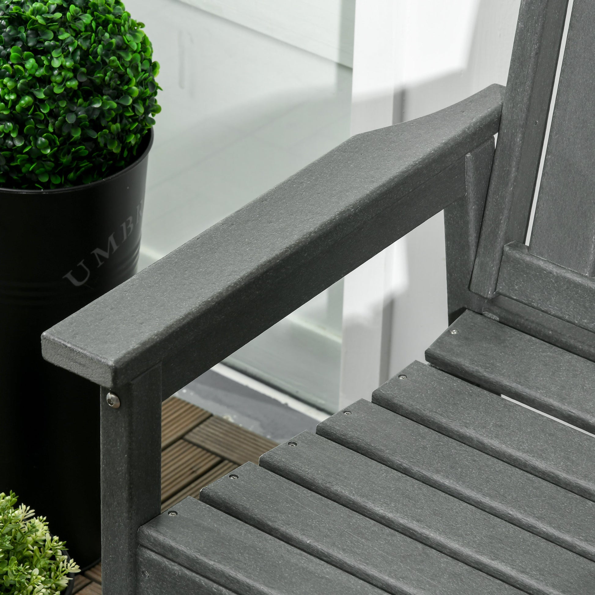 Outsunny Outdoor Bench, 2 Person Park Style Garden Bench With All Weather Hdpe, 704 Lbs. Weight Capacity Porch Bench With Slatted Back & Armrests, Dark Gray Dark Gray Plastic