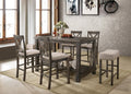 Weathered Grey Counter Height Table With Bottom Shelf Grey Seats 6 Dining Room Rectangular Mdf