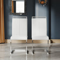 A Set Of 4 Artificial Leather Dining Chairs, Featuring An Arched Chair Design And Paired With Stainless Steel Legs. Silver White Pu Leather
