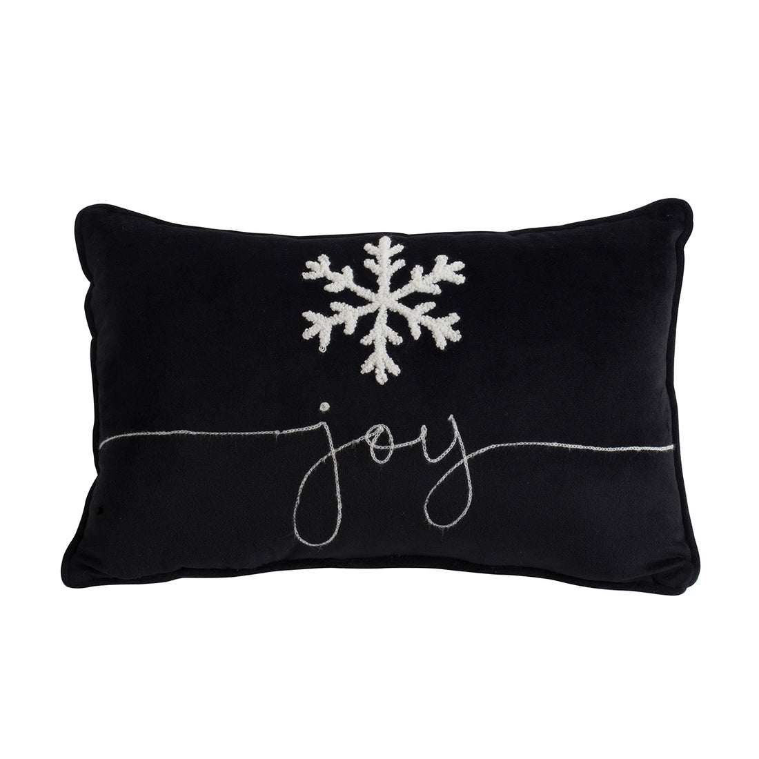 Set Of 2, 18X12" Black Velvet Pillow With Embroidered Joy And Frosty Snowflake, For Christmas Halloween Holiday Decor Black White Acrylic,Polyester