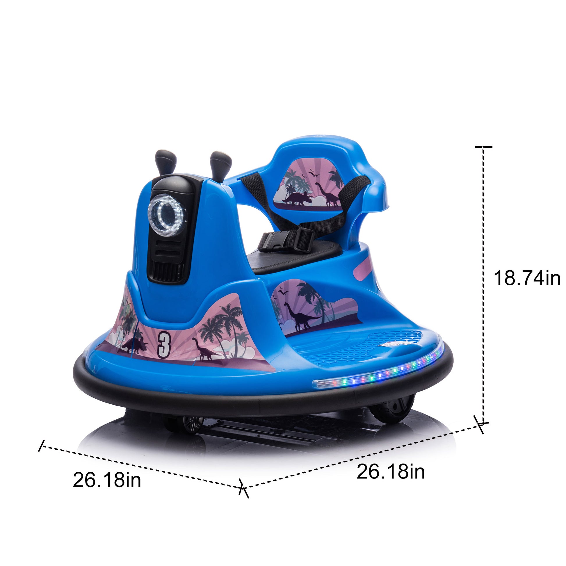 12V Kids Ride On Bumper Car W Parents Control,Rotate 360 Degrees,Two Handed Switch For Direction Control,Bumper Strip,Light Belt,Mp3 Music,Bluetooth,Provide A Speed Of 0.75Mph For Kids Of 2 5 Blue