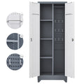 Metal Storage Cabinets, Cleaning Tool Cabinet With Locking Door, Tall Broom Tool Organizer And Storage, Large Storage Cabinet For Kitchen, Pantry, Office, Shop 3 4 Shelves Grey White Door Locks Modern Metal