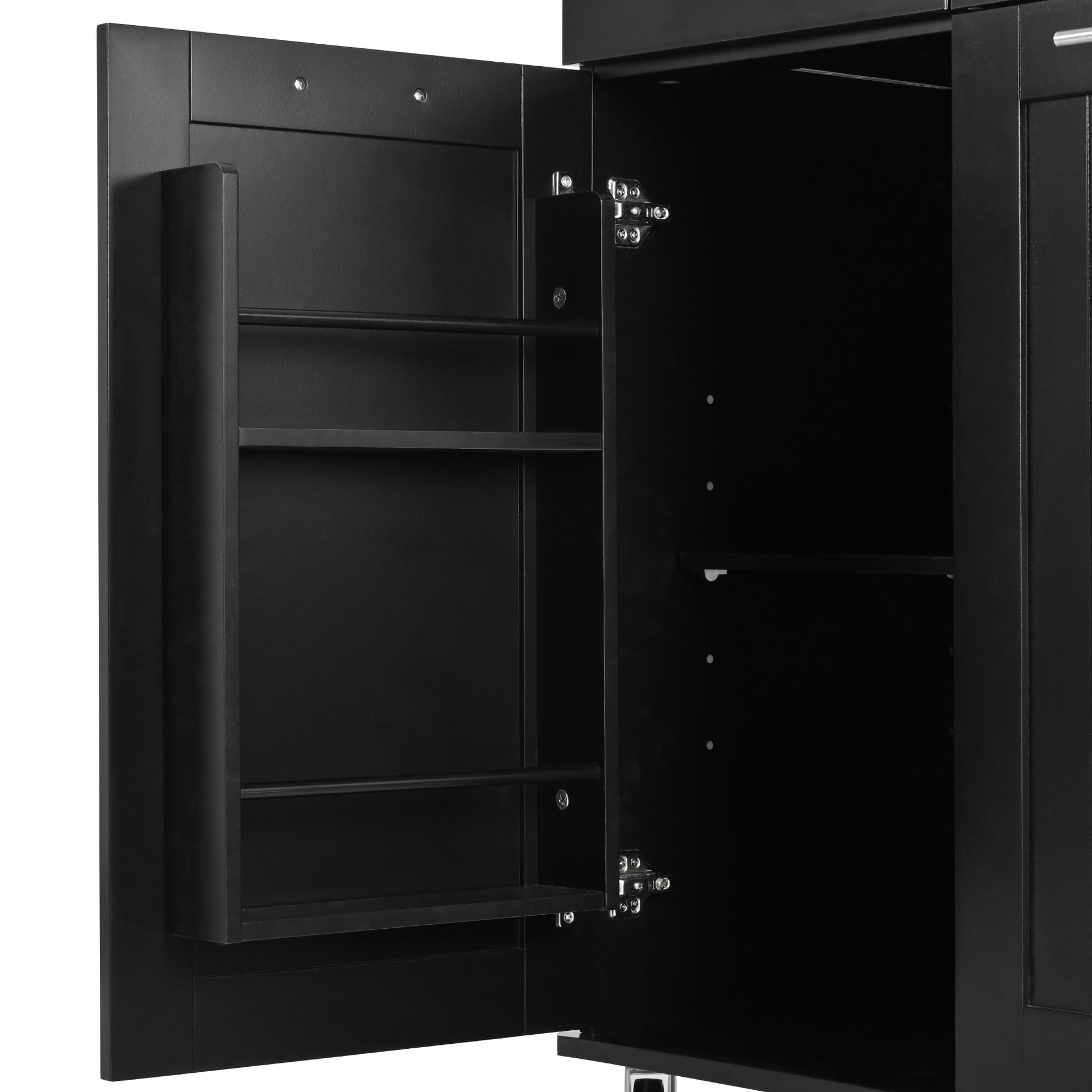 K&K Kitchen Island With Drop Leaf, Kitchen Storage Cart With 3 Tier Pull Out Cabinet Organizer, Internal Storage Rack, Rolling Kitchen Cart On Wheels With Towel Rack, 2 Drawers, For Kitchen, Black Black Brown Kitchen Classic,Farmhouse,Luxury,Modern