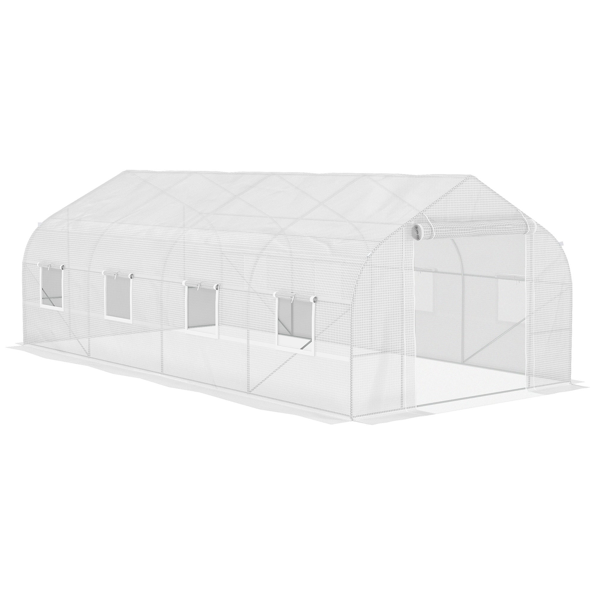 Outsunny 20' X 10' X 7' Walk In Tunnel Greenhouse With Zippered Mesh Door & 8 Mesh Windows, Gardening Plant Hot House With Galvanized Steel Hoops, White White Steel