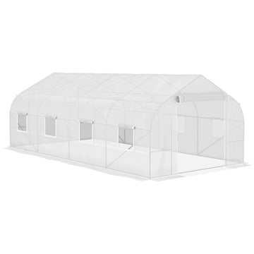 Outsunny 20' X 10' X 7' Walk In Tunnel Greenhouse With Zippered Mesh Door & 8 Mesh Windows, Gardening Plant Hot House With Galvanized Steel Hoops, White White Steel