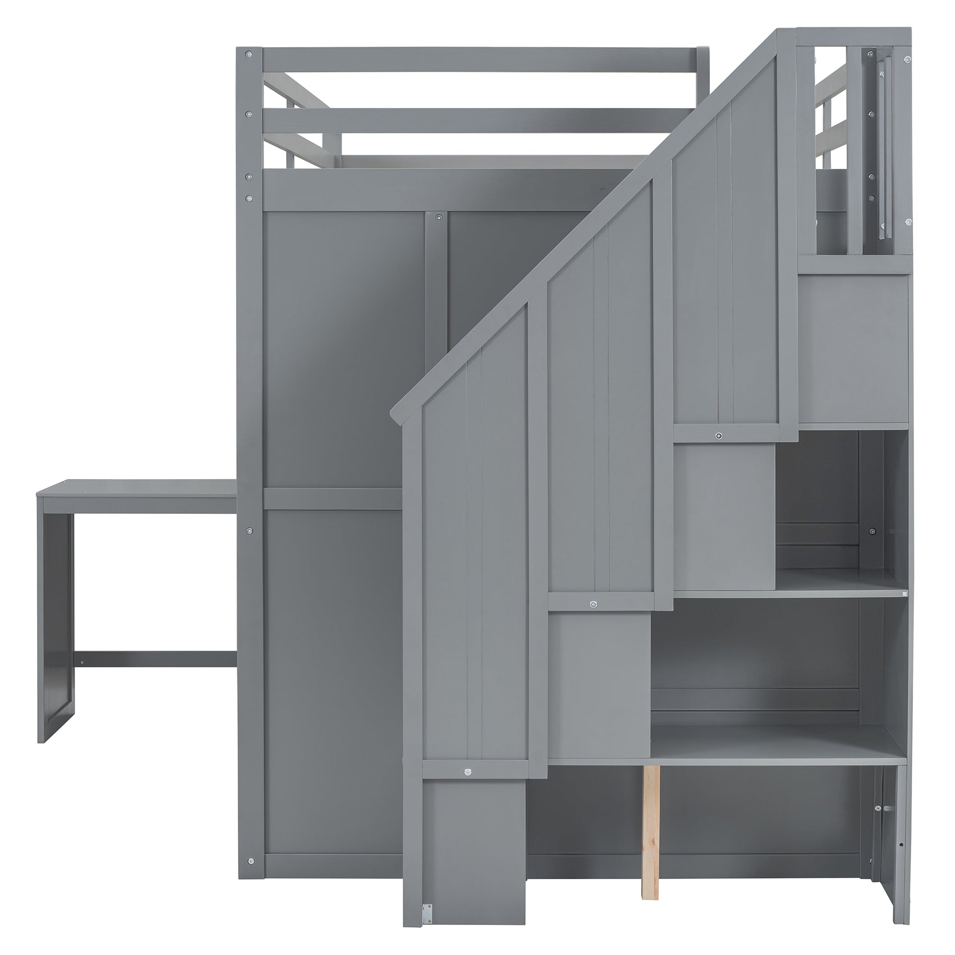 Full Size Loft Bed With Wardrobe,Desk And Shelves,Grey Grey Mdf Lvl