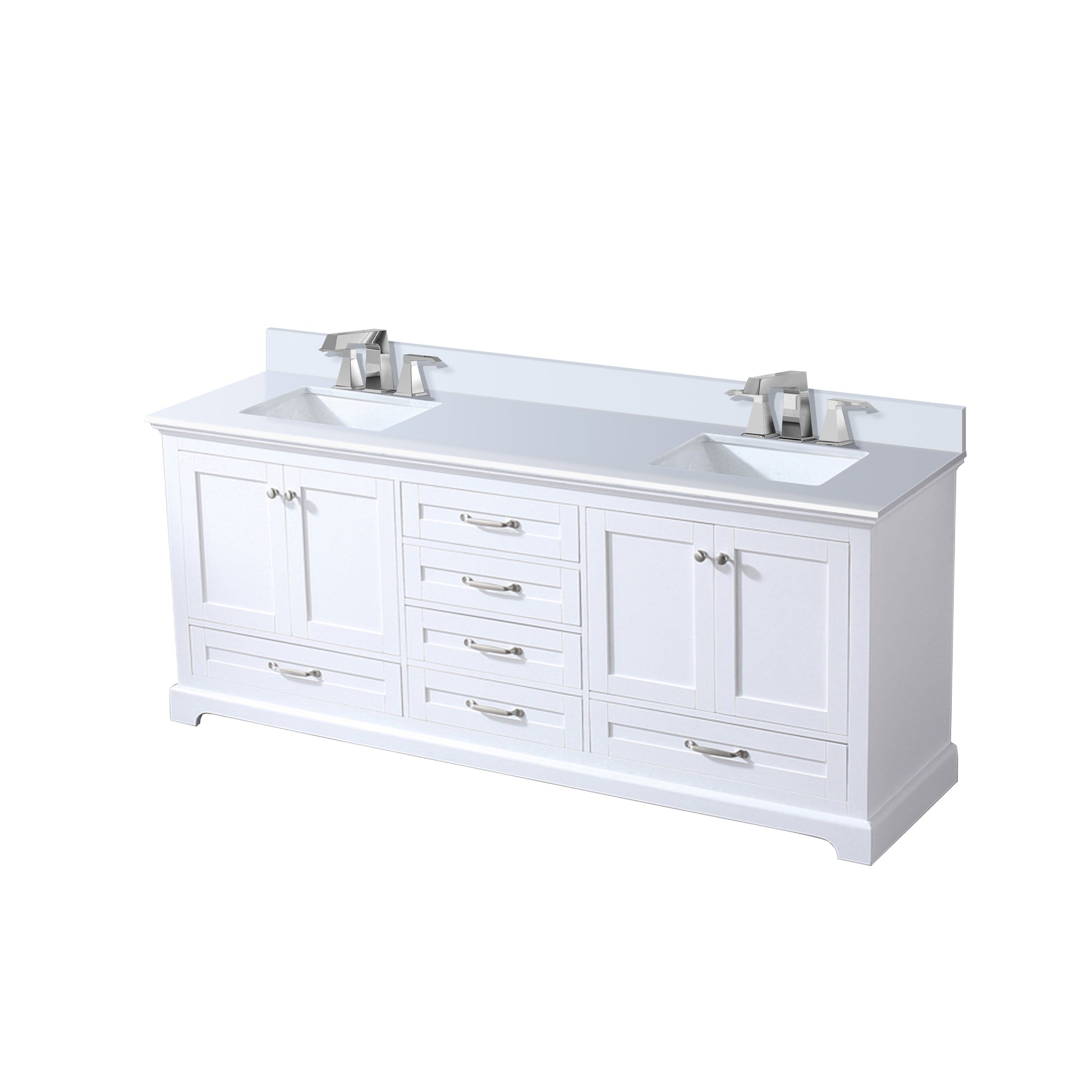 White Double Bath Vanity 80 In. W X 22 In. D, Cultured Marble Top, And Faucet Set White Plywood Wood