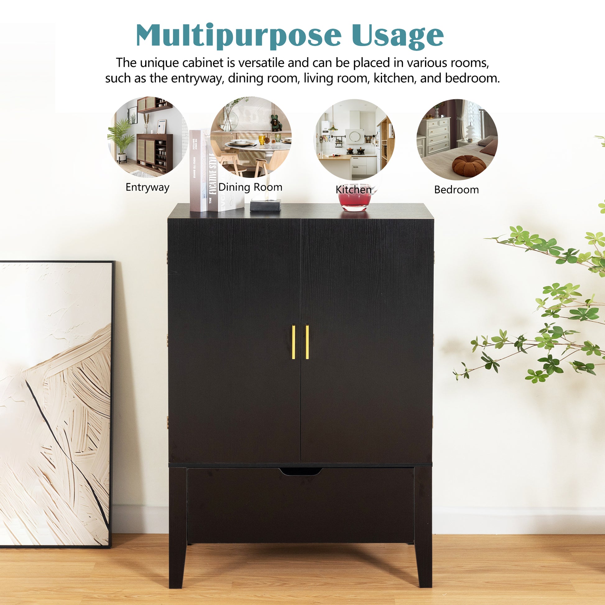 Lockers,Side Cabinets,Wine Bar Cabinet,Liquor Storage Credenza,Sideboard With Wine Racks & Stemware Holder,Wine Glass Holder,Metal Handle, Placed In Family Bars,Hallways,Living Rooms,Color:Black Brown 5 Or More Spaces Black Brown Primary Living Space