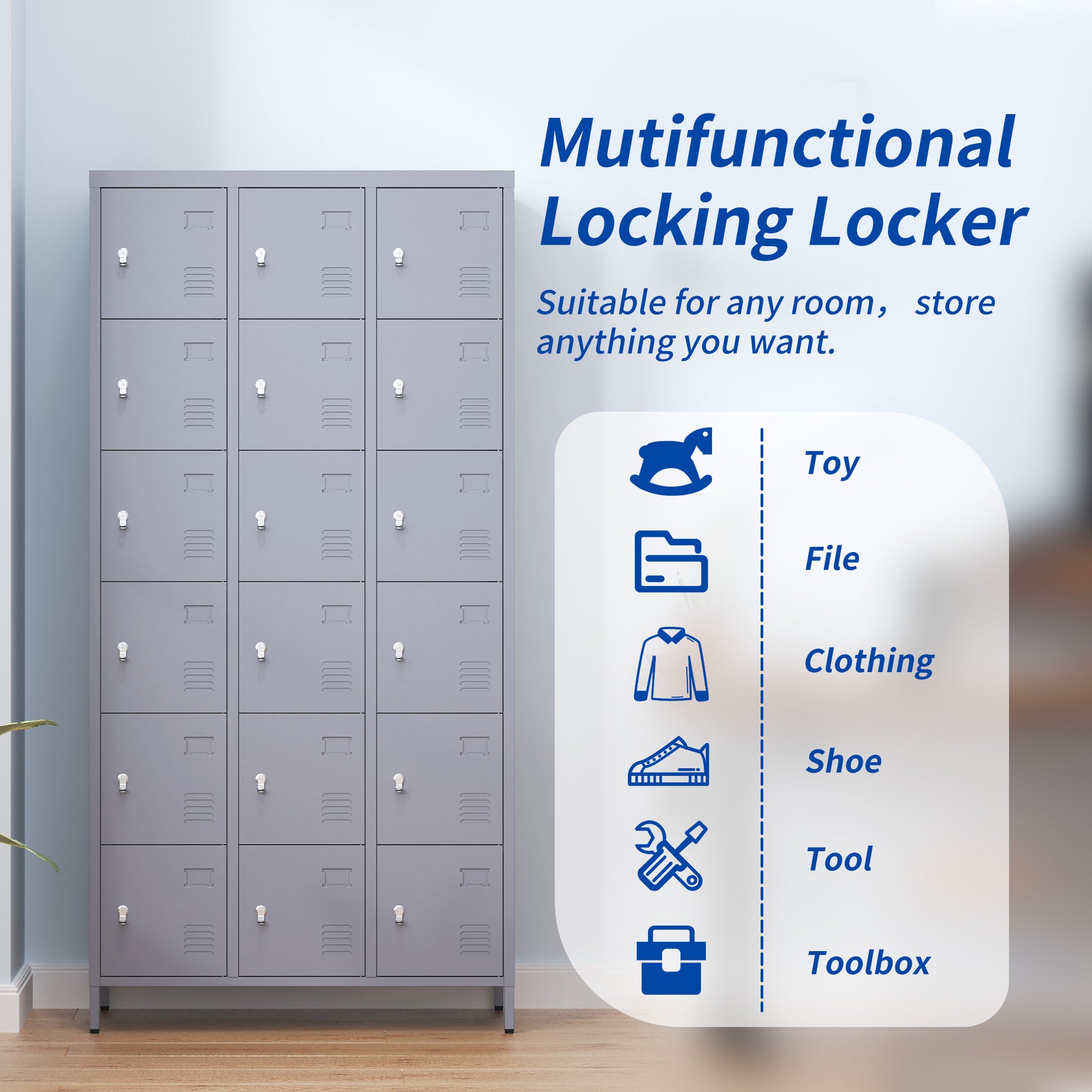 18 Door 72"H Metal Lockers With Lock For Employees,Storage Locker Cabinet For Home Gym Office School Garage,Easy Assembly,Gray 5 Or More Spaces Gray Primary Living Space Door Locks Modern Metal