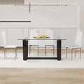 Table And Chair Set.A Rectangular Dining Table Features With Tempered Glass Top And Sleek Black Mdf Stand.Paried With 4 Pu Chairs With Checkered Armless High Back And Electroplated Metal Legs. Transparent,White Seats 4 Mdf Glass