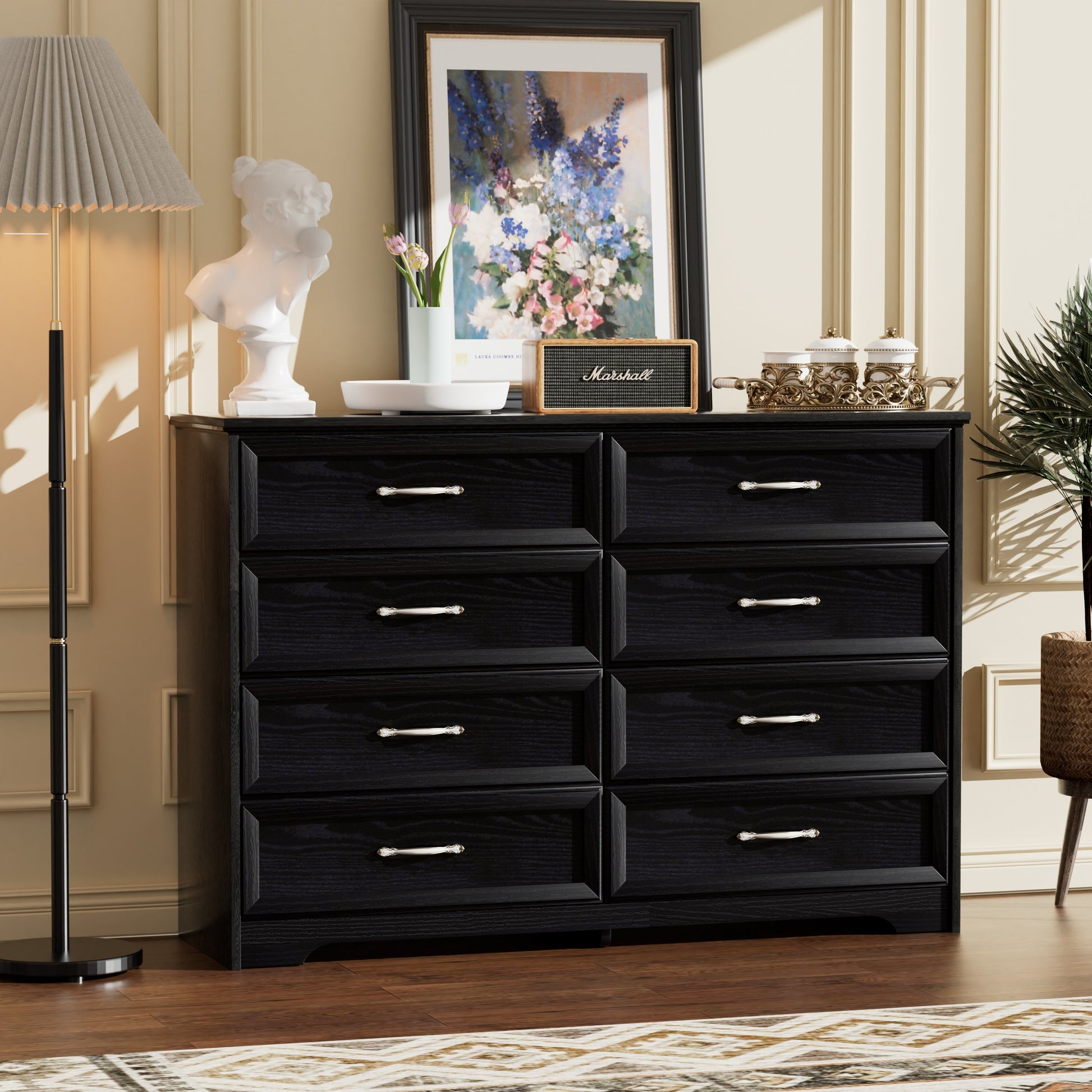 Modern 3 Drawer Bedroom Chest Of Drawers With 8 Drawers Dresser, Clothes Organizer Metal Pulls For Living Room, Bedroom, Hallway, Black,47.6 L X 15.7 W X 36.7 H 5 Or More Drawers Black Drawers Included Particle Board Mdf