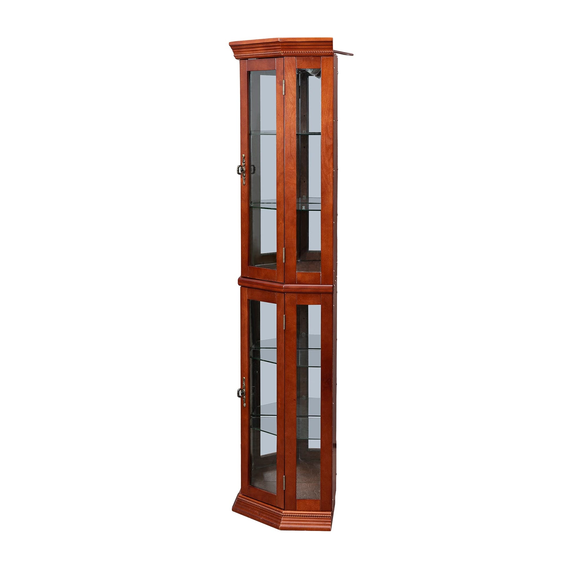 Corner Curio Cabinet With Lights, Adjustable Tempered Glass Shelves, Mirrored Back, Display Cabinet,Light Walnut E26 Light Bulb Not Included Walnut Mdf