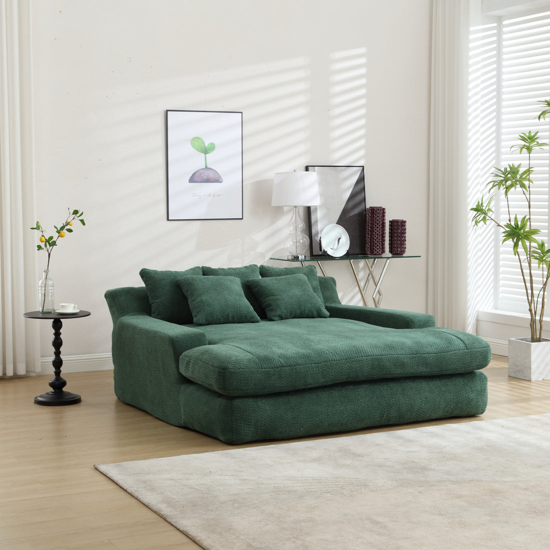 Coolmore Seersucker 2 Seater Lazy Sofa With 5 Back Pillows,Comfy Sofa Deep Seat Couch For Living Room,Club Emerald Emerald Chenille 2 Seat