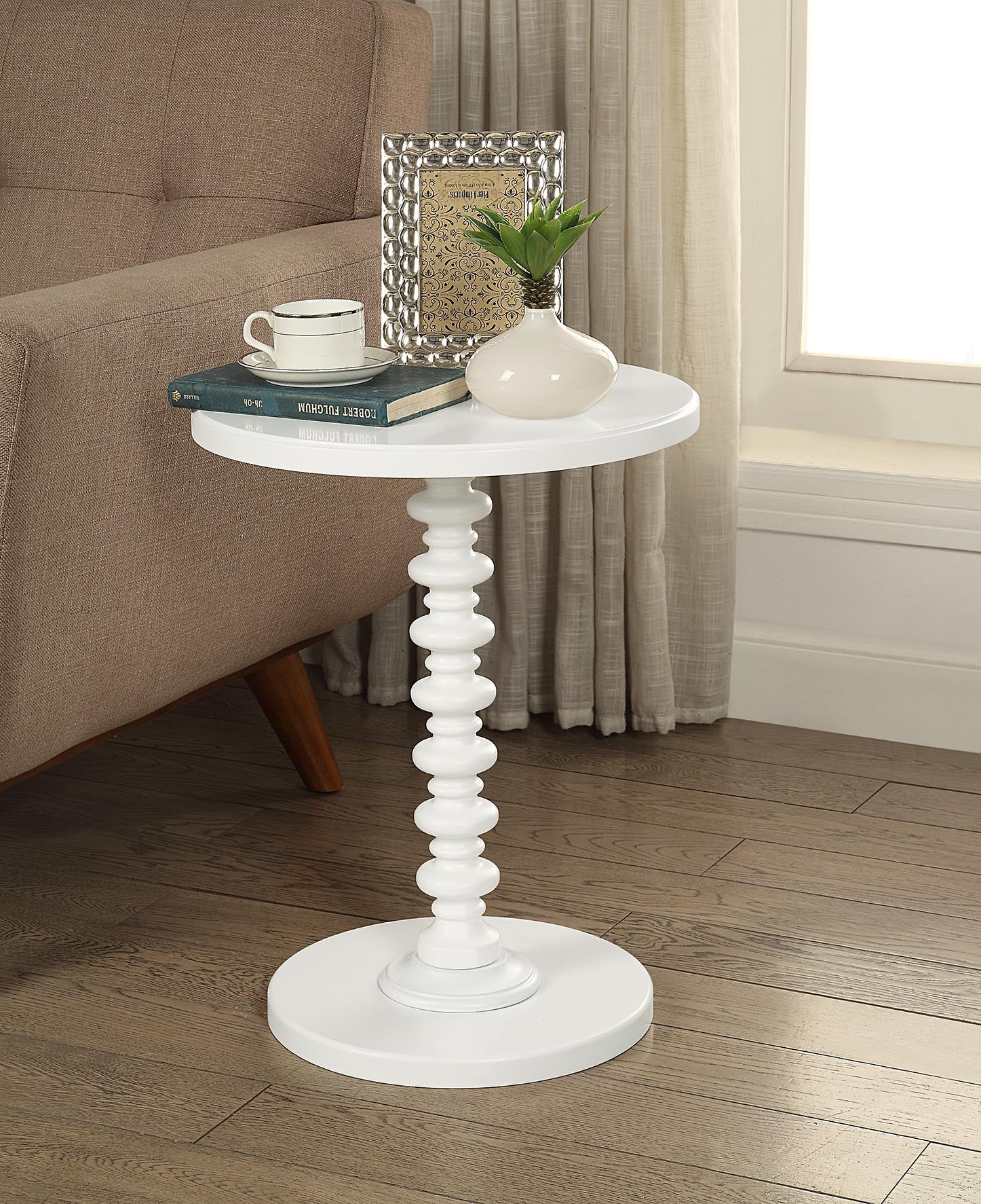 Acton White Finish Accent Table White Synthetic Wood
