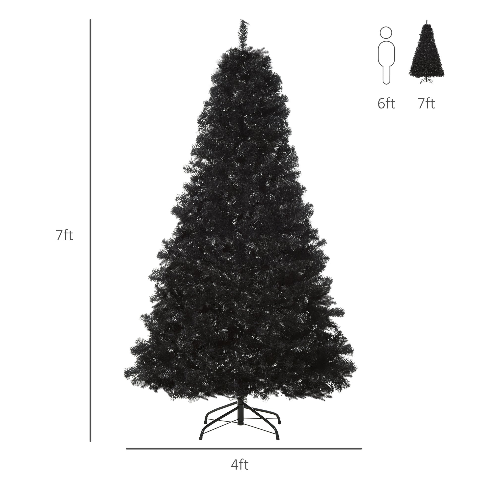 Homcom 7Ft Artificial Christmas Tree Unlit Douglas Fir With Realistic Branches And 1346 Tips, Black Halloween Style Black Plastic