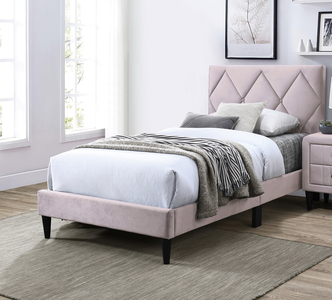 Full Size Bed W Adjustable Headboard 1Pc Bedframe, Light Pink Velvet Upholstered Youth Bedroom Furniture Box Spring Not Required Full Light Pink Wood Bedroom Classic,Contemporary,Mid Century Modern,Modern Bed Frame Foam Velvet Particle Board Mdf