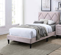 Twin Size Bed W Adjustable Headboard 1Pc Bedframe, Light Pink Velvet Upholstered Youth Bedroom Furniture Box Spring Not Required Twin Light Pink Wood Bedroom Classic,Contemporary,Mid Century Modern,Modern Bed Frame Foam Velvet Particle Board Mdf