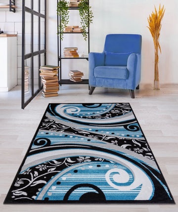 Jersey Area Rugs, Carpets For Livingroom, 7X10 Area Rugs ,1843 Blue Grey Rectangle 8&10 Blue Grey Contemporary Abstract Polypropylene