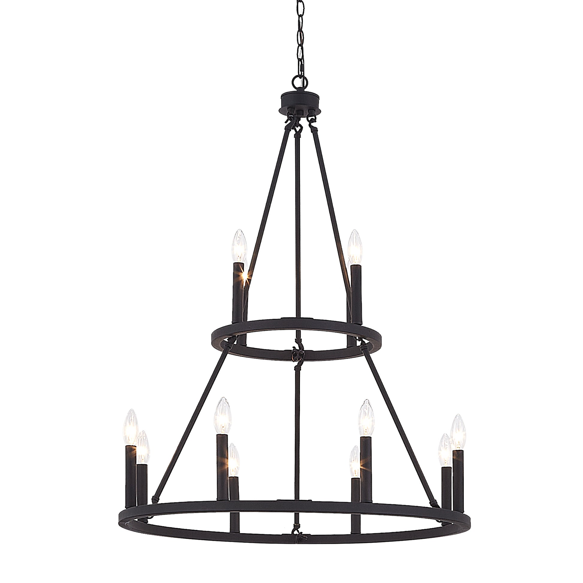 12 Light Living Room Steel Dimmable Candle Style Wagon Wheel Chandelier Ul Certified Black Ceiling Lights Steel Metal