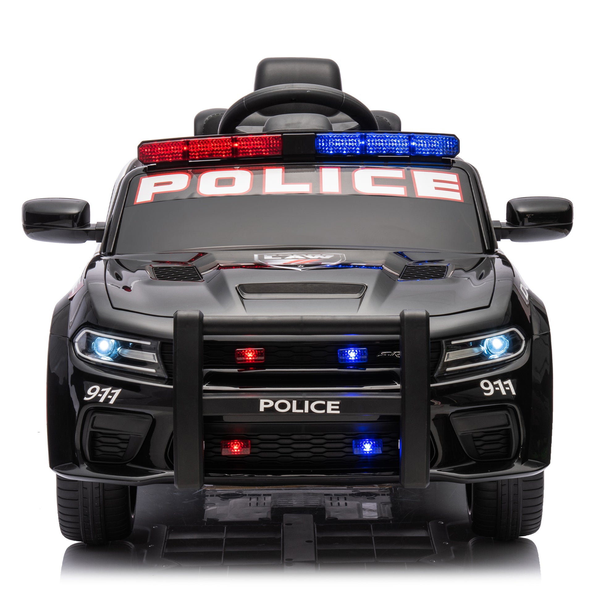 Licensed Dodge Charger,12V Kids Ride On Police Car W Parents Remote Control,Anti Collision Bar,Front& Top Alarm Light Design,Police Car Sticker,Megaphone,Three Speed,Slow Start,Four Wheel Suspension. Black Plastic