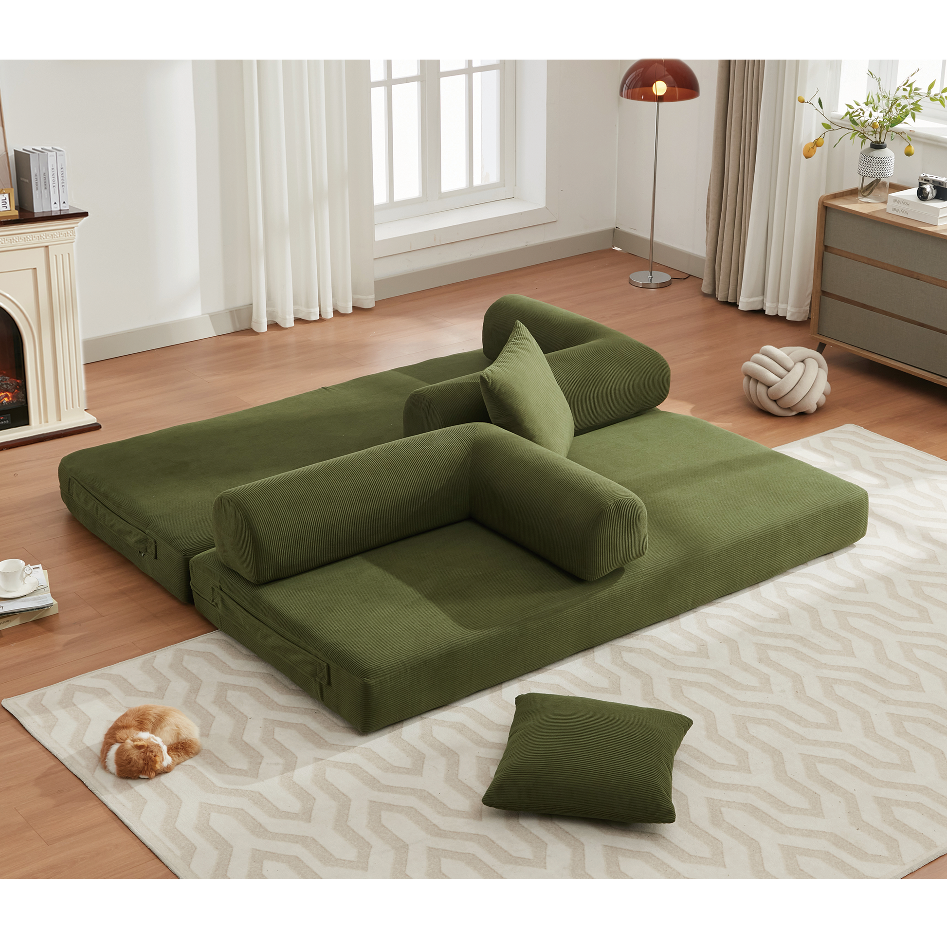 Arrived 78.5" Folding Convertible Out Sleeper Sofa Bed,4 In 1 Diy Combination Convertible Sofa, 3 Seat, Folding Sleeper Sofa, King Sizebedroom,Apartment,Corduroy,Green Green Polyester Primary Living