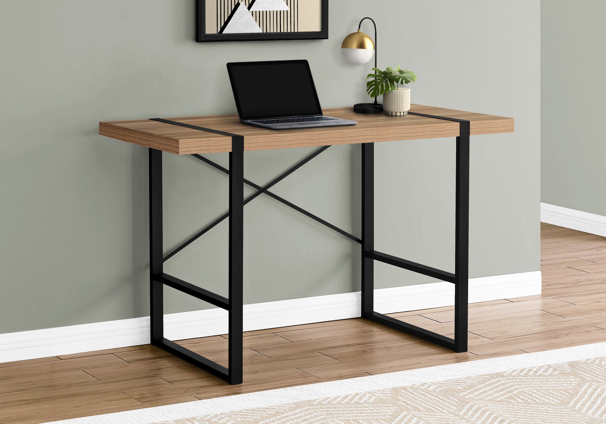 Computer Desk, Home Office, Laptop, 48"L, Work, Brown Laminate, Black Metal, Contemporary, Modern Brown Particle Board