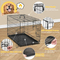 Dog Crate With Divider Panel,36 Inch Double Door Folding Metal Wire Dog Cage With Plastic Leak Proof Pan Tray, Pet Kennel For Indoor Black Iron