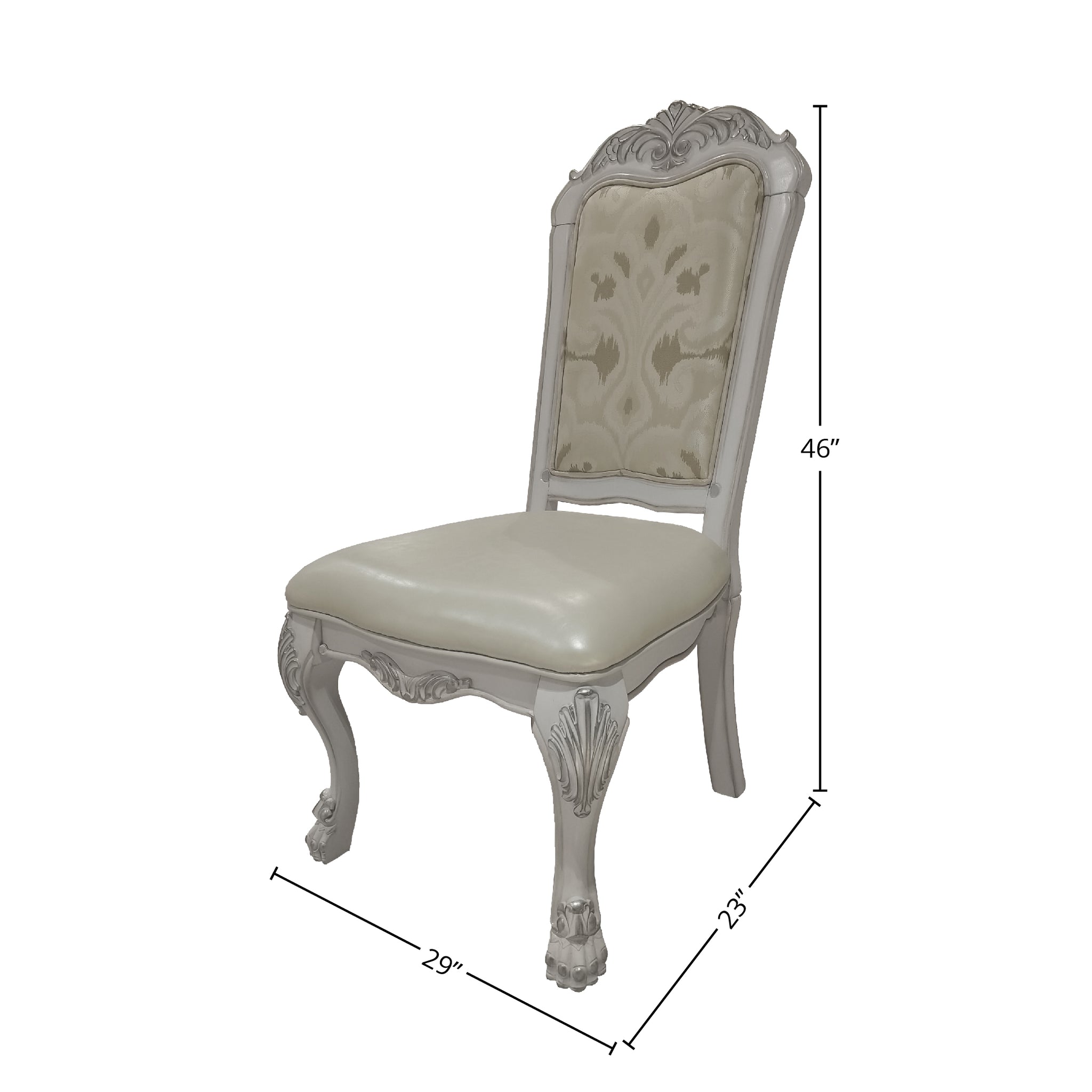 Dresden Synthetic Leather, Fabric & Bone White Finish Side Chair Set Of 2 White Fabric,Faux Leather,Synthetic Wood